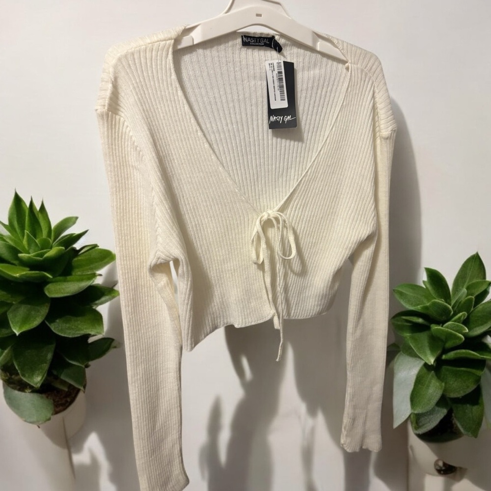 Nasty Gal Size L We All Love a Tie-r Cropped Cardigan